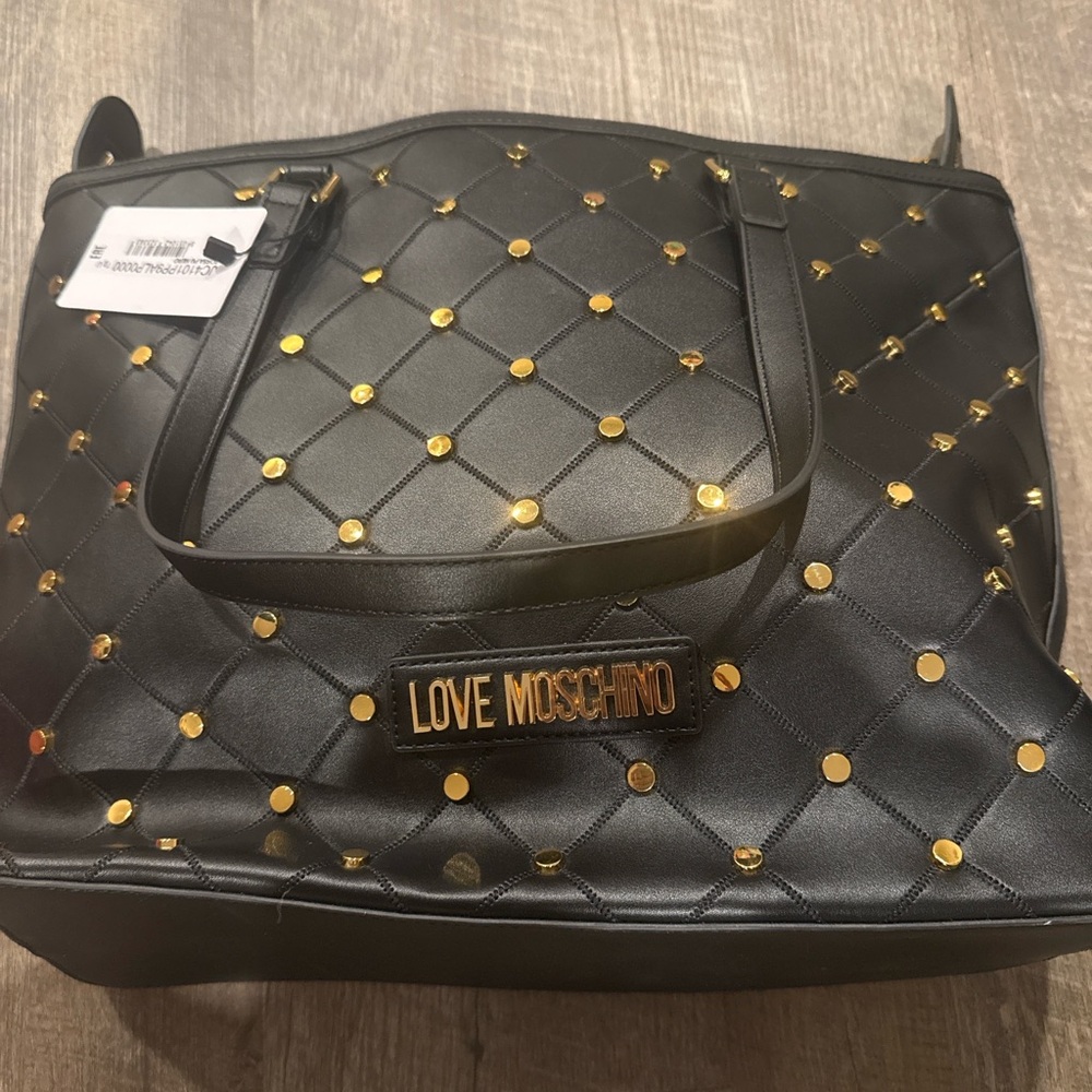 Love Moschino Black Quilted Tote with Gold Stud Accents